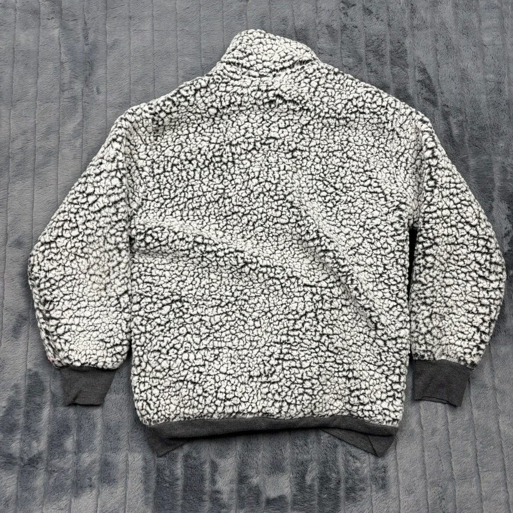 Express Mens Faux Fur Sherpa Quarter Zip Pullover Fleece Grey White M RN55285